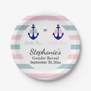 Aufdeckung des Geschlechts bei Navy-Nautical-Bow-K Pappteller