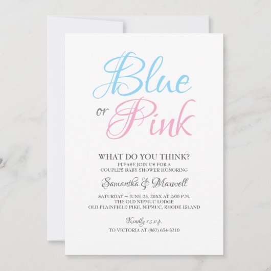 Aufdeckung des Geschlechts zu blau oder rosa Einladung (Vorderseite)