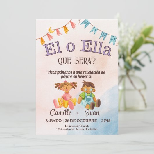 Aufdeckung des spanischen Geschlechts bei einem Ju Einladung (Stehend Vorderseite)