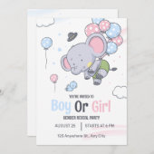 Aufdeckung eines Niedlichen Elefanten bei Jungen o Einladung (Vorne/Hinten)