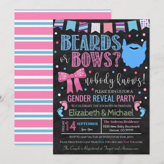 Aufdeckung von Beards oder Bows Einladung (Vorne/Hinten)