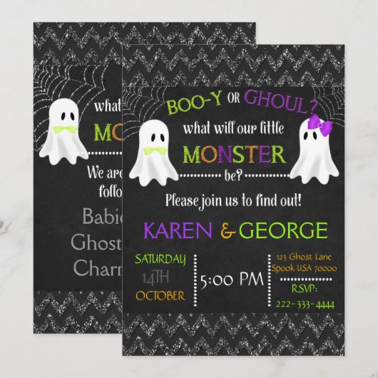 Aufdeckung von Boo-y- oder Ghoul-Halloween-Gender Einladung (Vorne/Hinten)