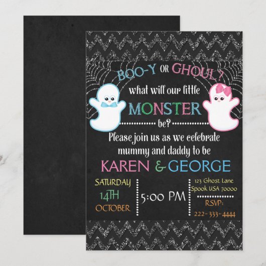 Aufdeckung von Boo-y- oder Ghoul-Halloween-Gender Einladung (Vorne/Hinten)