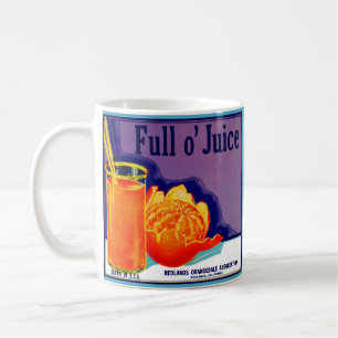 Aufdruck des orangefarbenen Kratetiketts "Full o’  Kaffeetasse