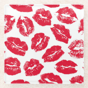 Aufdruck Kiss Roter Lippen: Nahtloser Vintage-Stil Glasuntersetzer