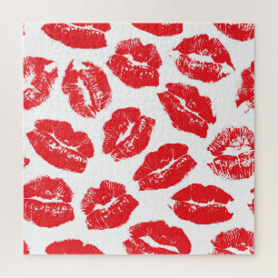 Aufdruck Kiss Roter Lippen: Nahtloser Vintage-Stil Puzzle