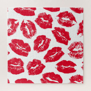 Aufdruck Kuss Rote Lippen: Nahtloser Vintage-Stil Puzzle
