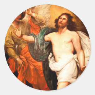 Auferstandener Jesus mit Engel Runder Aufkleber