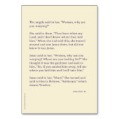 Auferstehung mit Mary Magdalene Prayer Card Tischnummer (Rückseite)