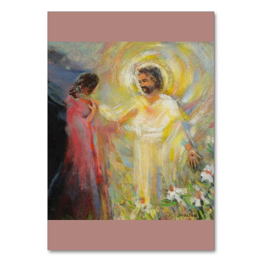 Auferstehung mit Mary Magdalene Prayer Card Tischnummer (Vorderseite)