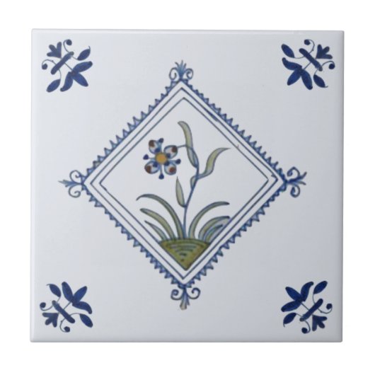 Auffallend Delft Diamond Gerahmt Blütenblau Multi Fliese (Vorderseite)