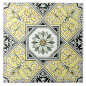 Auffallend Gelb-Schwarz-Repro-Transferware Fliese (Vorderseite)