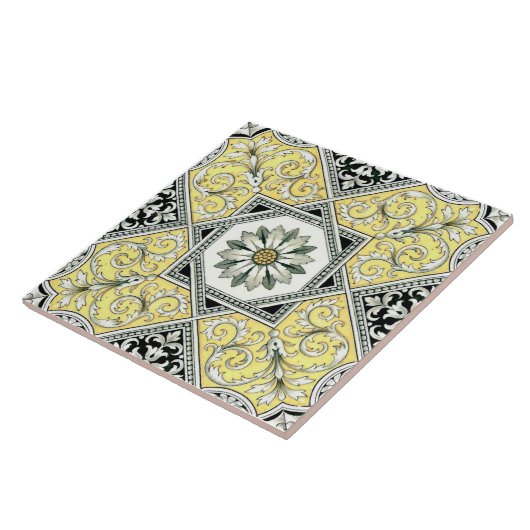 Auffallend Gelb-Schwarz-Repro-Transferware Fliese (Seite)