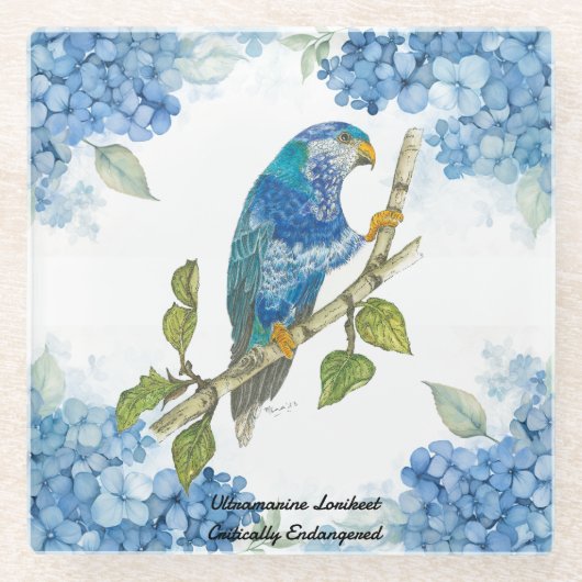 Auffallend handgestrichen Ultramarine Lorikeet Glasuntersetzer (Vorderseite)
