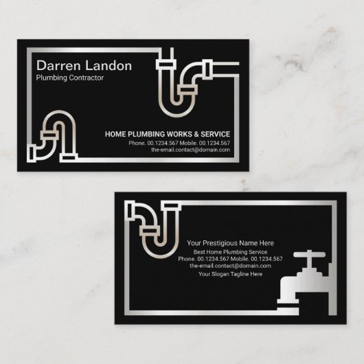 Auffallend Retro Silver Pipe Border Plumbing Servi Visitenkarte (Vorne/Hinten)