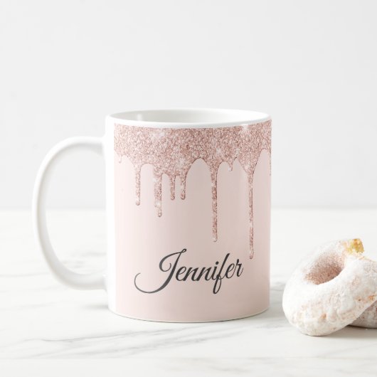 Auffallend Rosa Glitzer Mit Monogramm Kaffeetasse (Mit Donut)