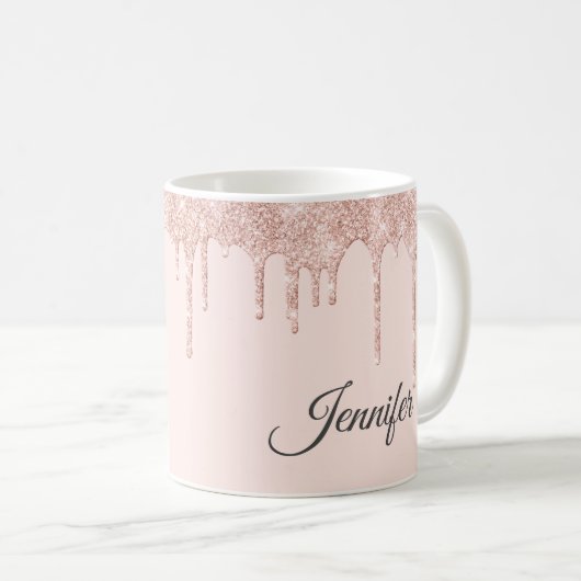 Auffallend Rosa Glitzer Mit Monogramm Kaffeetasse (VorderseiteRechts)