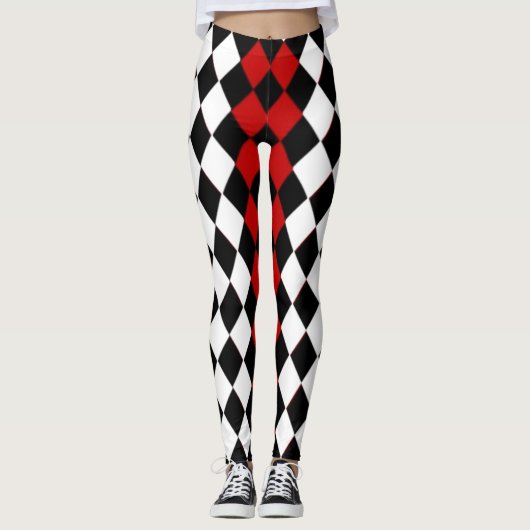 Auffallend rot, schwarz und weiß Diamant Leggings (Vorderseite)