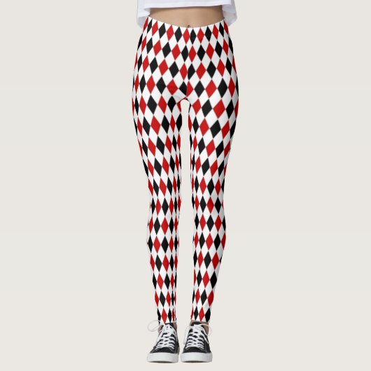 Auffallend rot, schwarz und weiß Diamant Leggings (Vorderseite)