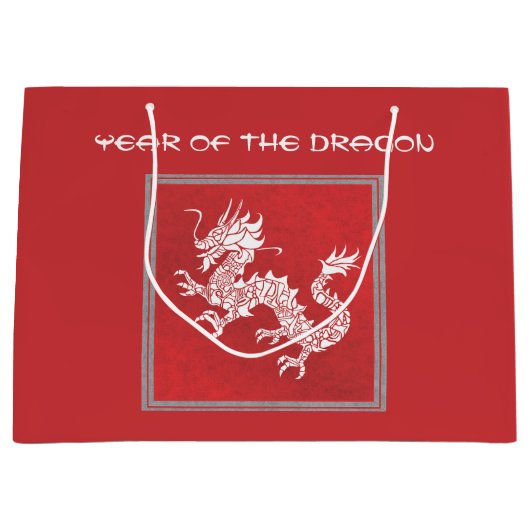Auffallend Rot und Weiß Jahr des Drachen Große Geschenktüte (Vorderseite)
