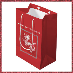 Auffallend Rot und Weiß Jahr des Drachen Mittlere Geschenktüte