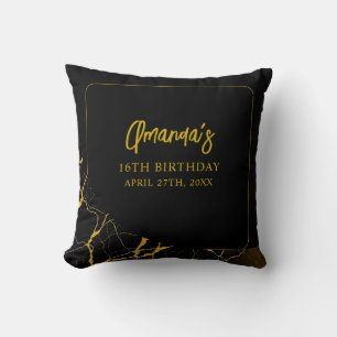 Auffallend Schwarz & Gold Marmor Sweet 16 Geburtst Kissen