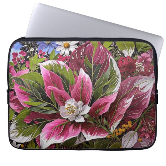 Auffallende Blumenfantasie Laptopschutzhülle (Vorderseite)