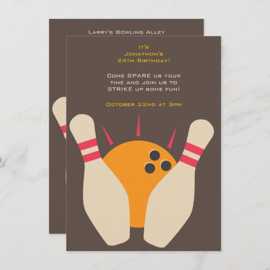 Auffallende Bowling-Party Einladung (Vorne/Hinten)