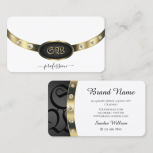 Auffallende Gold Black and White Monogram Diamonds Visitenkarte