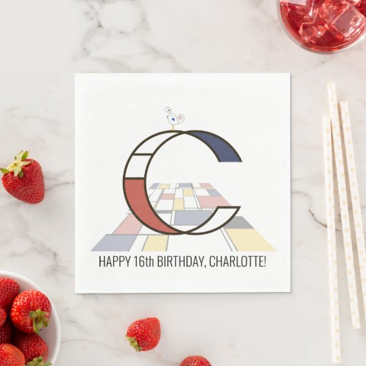 Auffallende Neoplastik Style Monogramm. Buchstabe Serviette (Beispiel)