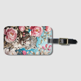 Auffallende Schneeleoparden-Blicke und rosa Peonie Gepäckanhänger