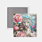 Auffallende Schneeleoparden-Blicke und rosa Peonie Magnet (Vorderseite/Rückseite)