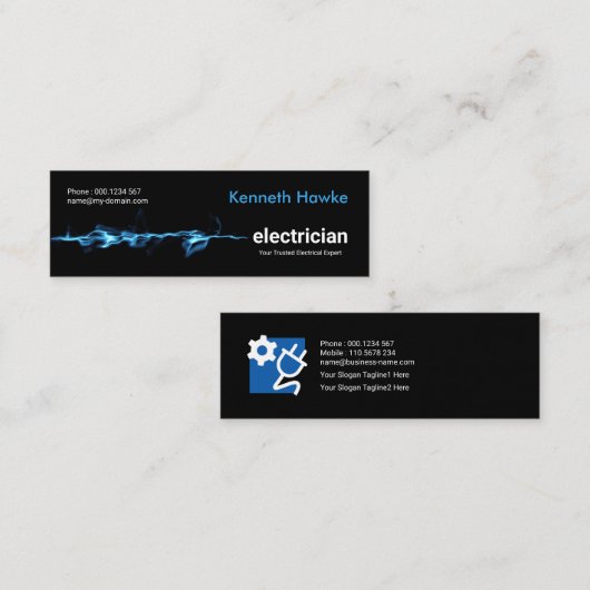 Auffallender blauer elektrischer Blitz-Elektriker Mini Visitenkarte (Vorne/Hinten)