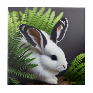 Auffallender Kontrast: Der weiße Hase mit schwarze Fliese