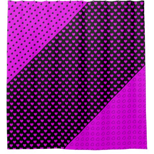 Auffallender schwarz-rosa Duschvorhang mit Herz (Vorderseite)
