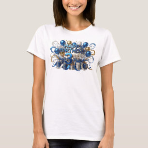 Auffallendes Blau HAPPY BIRTHDAY 3RD Druck T-Shirt