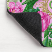 Auffallendes botanisches rosa und grünes monogramm mousepad (Ecke)