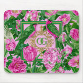 Auffallendes botanisches rosa und grünes monogramm mousepad (Vorne)