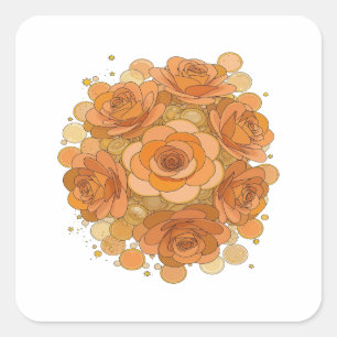 Auffallendes Orange ORANGE ROSEN UND GOLDENE STERN Quadratischer Aufkleber