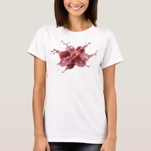 Auffallendes Rosa Abstrakte Erdbeeren T-Shirt (Vorderseite)