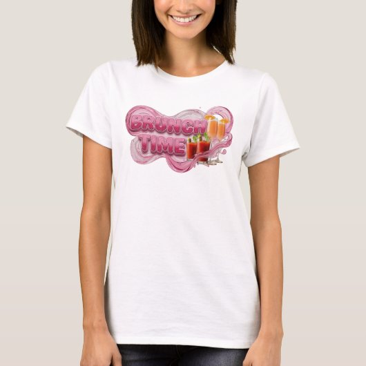 Auffallendes Rosa BRUNCH-ZEIT 3D-Textkunst T-Shirt (Vorderseite)