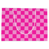 Auffallendes rosa Schachbrettmuster Große Geschenktüte (Rückseite)