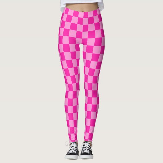 Auffallendes rosa Schachbrettmuster Leggings (Vorderseite)