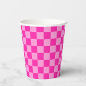 Auffallendes rosa Schachbrettmuster Pappbecher (Rückseite)