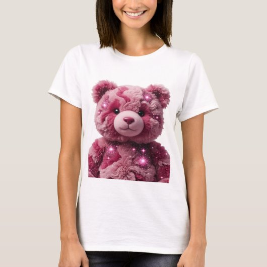 Auffallendes Rosa SPACE BEAR 3D-Textkunst T-Shirt (Vorderseite)