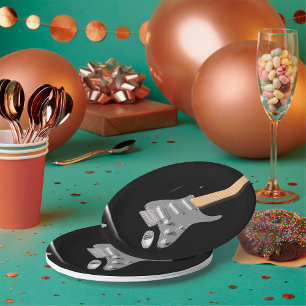 Auffallendes schwarzes elektrisches Gitarrenmusiki Pappteller