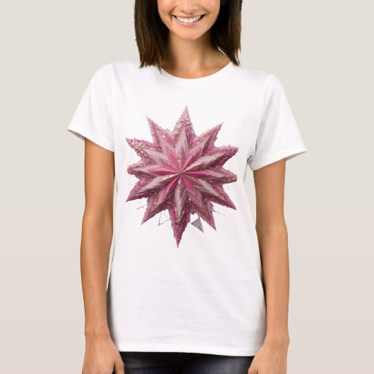 auffallendes Silber PINK STAR Textdesign T-Shirt (Vorderseite)