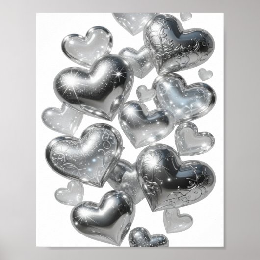 Auffallendes silbernes HEARTS OF GLASS Textdesign Poster (Vorne)