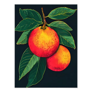 Auffallendes Stillleben: Zwei Orangen auf einer Zw Fotodruck