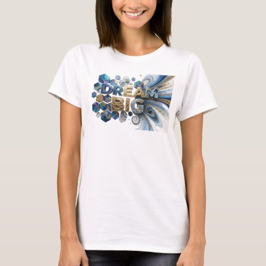 Auffällig blaue DREAM BIG Statement T-Shirt (Vorderseite)